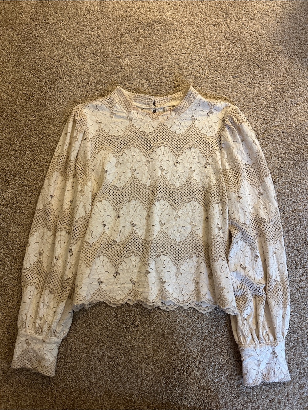 dolan Cream Floral Lace Long-Sleeve Blouse